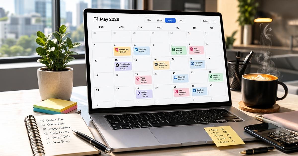 Planning a month of social media content on a calendar